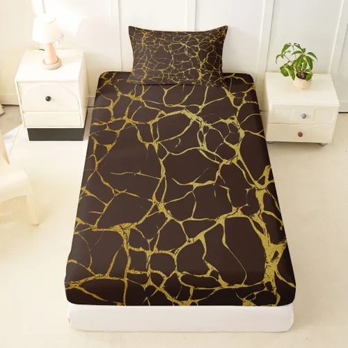 Vista 16 de Erosebridal Sábana bajera ajustable de mármol metálico dorado, tamaño individual, sábanas de cama con purpurina dorada negra, diseño de textura