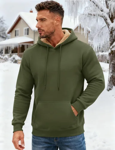 Vista 2 de MAGCOMSEN Sudadera con capucha pesada con forro polar Sherpa para hombre Verde militar