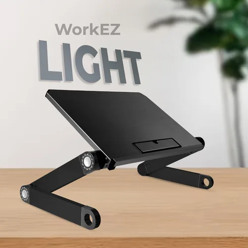 Vista 6 de Uncaged Ergonomics WorkEZ luz - Cooler para laptop de aluminio, ergonómico, portable, superligero, soporte para tablets y libros, Negro