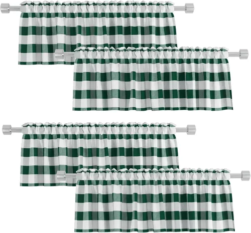 Vista 8 de 4 cenefas de cuadros de búfalo para ventanas de sala de estar, 16 pulgadas de largo, diseño clásico a cuadros a cuadros para dormitorio, baño