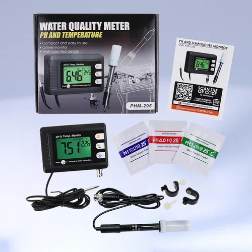 Vista 9 de Medidor digital combinado de pH y temperatura, termómetro de acuario, monitor de pH con función de calibración automática para laboratorio