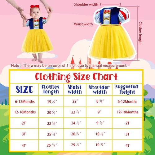 Vista 3 de Princess Snow White Costumes for Toddler Girls,Princess Snow White Dress for Kids,Birthday Halloween Party Dress Up