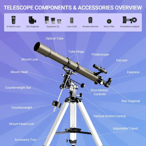 Vista 6 de Telescopio para adultos de alta potencia, apertura de 3.543 in