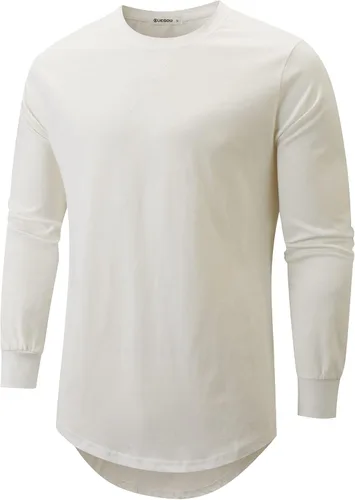 Vista 25 de KLIEGOU Camiseta larga 100% algodón para hombre, preencogida, suave 66 Gris Azul
