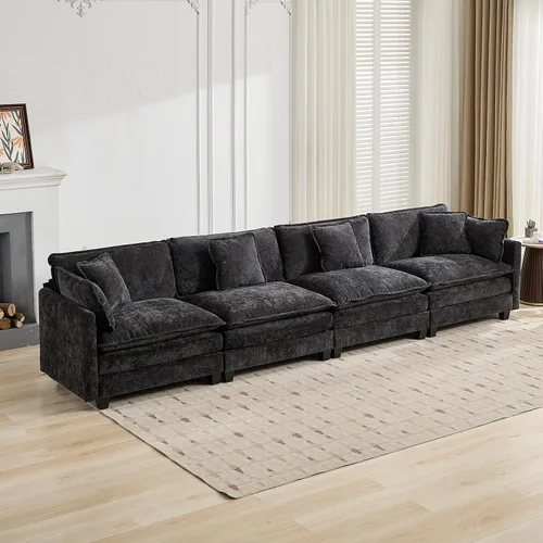 Vista 152 de Sofá seccional modular verde de 111.5", sofás seccionales grandes de 3 plazas para sala de estar, sofá nube oversized de tela chenille con otomana