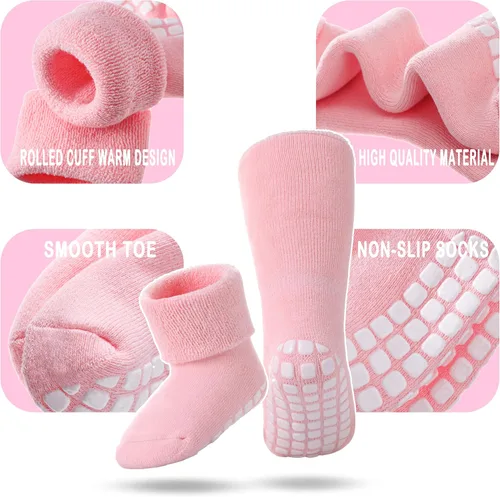 Vista 5 de DYW Calcetines antideslizantes para bebés, niños y niñas, calcetines gruesos de algodón cálido para invierno