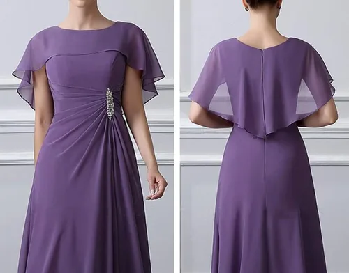 Vista 6 de Vestidos de madre de la novia de gasa vestido formal de noche capa de mujer