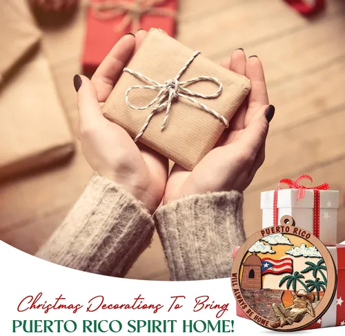 Vista 4 de FLAGWIX Regalos de Navidad de Puerto Rico para mujeres y hombres, adornos de madera 2025 para decoración de árboles, adorno de Navidad de Puerto