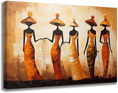 Vista 7 de Arte de pared abstracto afroamericano para sala de estar, imágenes artísticas negras, decoración de pared de mujeres negras, pintura de tribu