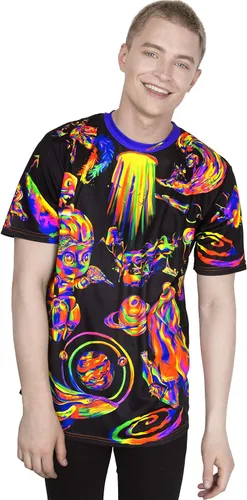 Vista 36 de aofmoka - Camiseta ultravioleta hecha a mano, reactiva a luz negra, con impresión decorativa Crema ácida