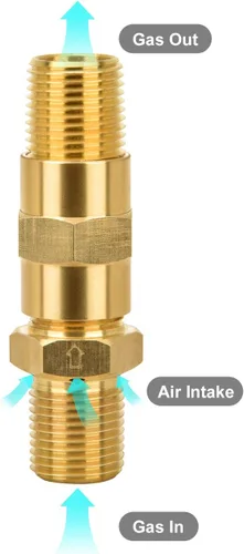 Vista 4 de Válvula mezcladora de aire de propano líquido Stanbroil para hogueras de 1,27 cm, latón sólido de alta capacidad 90K BTU