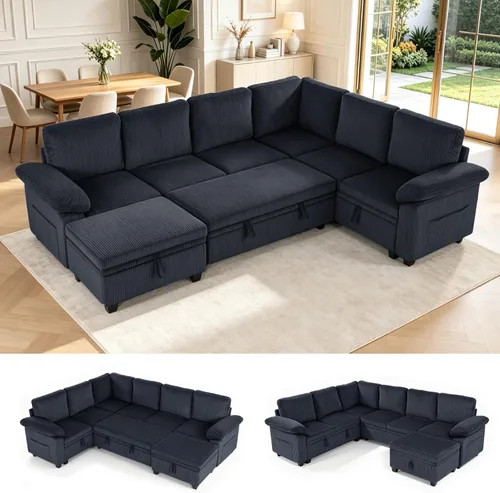 Vista 25 de Sofá cama modular modular con cama extraíble, sofá modular de 5 asientos en forma de L con almacenamiento, sofá nube, sofás seccionales convertibles