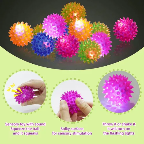 Vista 5 de Paquete de 12 pelotas LED con luz, antiestrés sensorial, esponjosas, puntiagudas, brillantes en la oscuridad, juguetes de pelotas puntiagudas