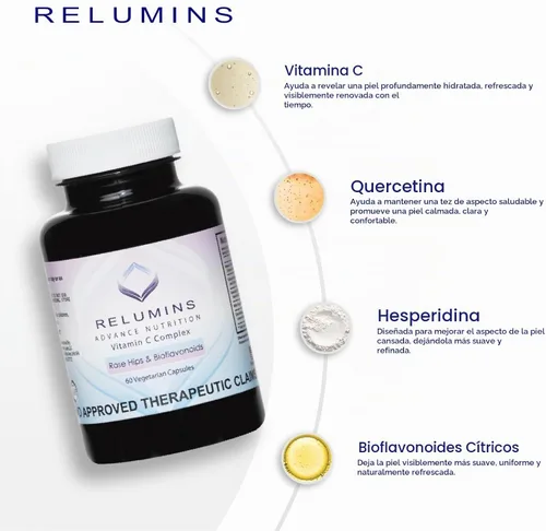 Vista 5 de Relumins Suplemento avanzado de vitamina C con Rose HIPS – 1000 mg de apoyo inmunológico de vitamina C y producción de colágeno, fabricado
