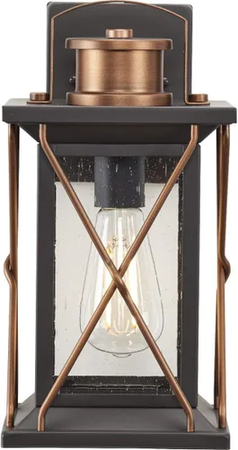Vista 6 de Progress Lighting Barlowe Collection - Farol de pared pequeña de cristal transparente con semillas para exteriores, 13 x 6.5 x 6.5 pulgadas, bronce