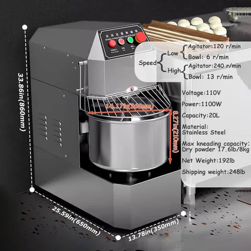 Vista 2 de INTSUPERMAI Mezclador de masa comercial Mezclador eléctrico de alimentos con doble acción doble velocidad espiral mezcla para escuelas panaderías