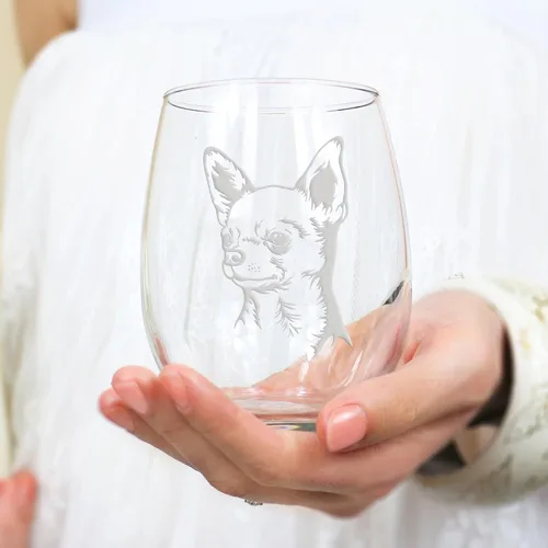 Vista 3 de Copa de vino sin tallo con cara de Chihuahua, regalo para perro, regalo para chihuahua, 2 vasos