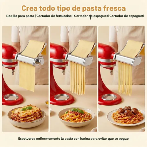 Vista 4 de Accesorio de pasta para KitchenAid, 3 piezas para hacer pasta con plato desmontable Accesorio para pasta de plata metálica