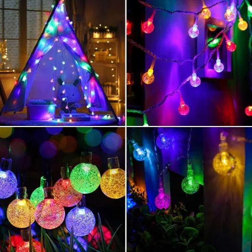 Vista 7 de Tira de luces solares con forma de globo, 31 pies, 50 luces LED para exteriores, impermeables, 8 modos, luces solares de patio para césped, jardín