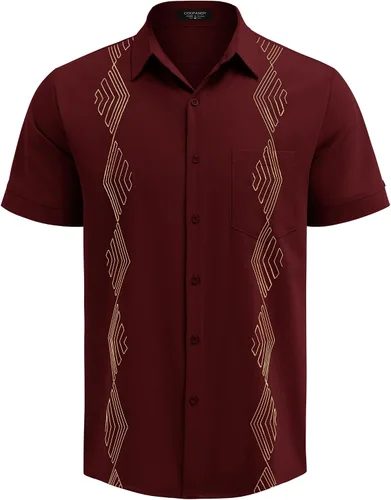 Vista 3 de COOFANDY Men's Cuban Guayabera Shirts Short Sleeve Linen Tops Beach Button Down Shirt with Pockets