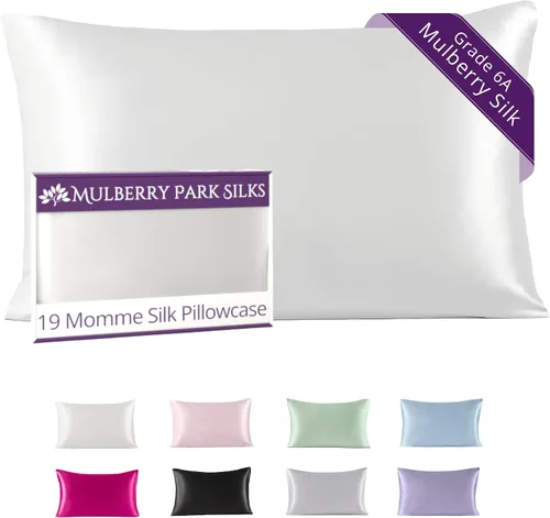 Vista 12 de Mulberry Park Funda de almohada 100% seda, 19 momme, seda de morera grado 6A, cierre de sobre profundo, color negro/estándar (20 x 26 pulgadas)