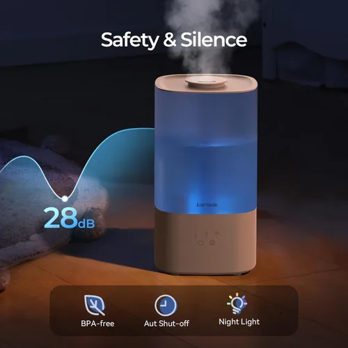 Vista 6 de Humidificadores de 2.5L para dormitorio, humidificadores de niebla fría de llenado superior para habitación grande, fáciles de llenar y limpiar, 30H