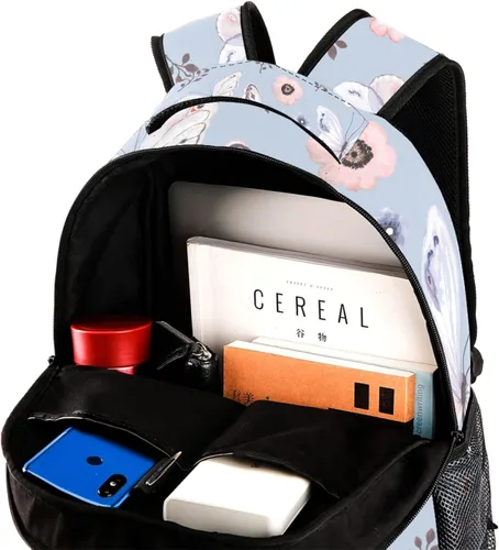 Vista 4 de Mochila azul de las mariposas del patrón para el estudiante de la escuela primaria, mochila del ordenador portátil del viaje Daypack, Multicolor 11