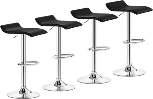 Vista 14 de VECELO Juego de 2 taburetes de bar con barra giratoria y altura ajustable, modernos taburetes de bar de PVC para cocina, bar, comedor, sala de Negro