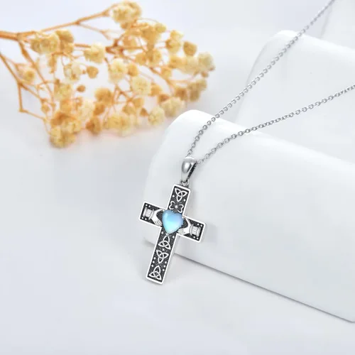 Vista 2 de Celtic Cross Urn Necklace 925 Sterling Silver Celtic Cremation Jewelry for Ashes Irish Claddagh Urn Pendant Cross Jewelry for Men Women Girls