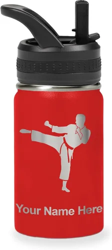 Vista 12 de Botella de agua personalizada LaserGram, Karate Man, de acero inoxidable con aislamiento al vacío de doble pared con tapa abatible, regalo grabado