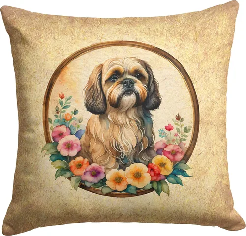 Vista 177 de Caroline's Treasures DAC2072PW1414 Affenpinscher and Flowers - Almohada decorativa de tela, lavable a máquina, para interiores y exteriores