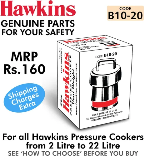 Vista 2 de Hawkins Peso de ventilación de silbato para olla a presión de acero inoxidable y Bigboy, 1,5 litros a 22 litros