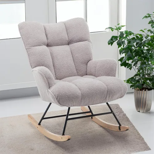 Vista 9 de Mecedora de cuarto de bebé con estilo oso de peluche, tapizada con respaldo alto, cómoda y elegante butaca acentuada con asiento acolchado para Azul