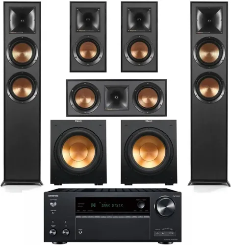 Vista 11 de Klipsch Reference 5.1 Sistema de cine en casa Dolby Atmos con altavoces R-625FA de pie, centro R-52C, envolvente R-41M y subwoofer alimentado R-12SW