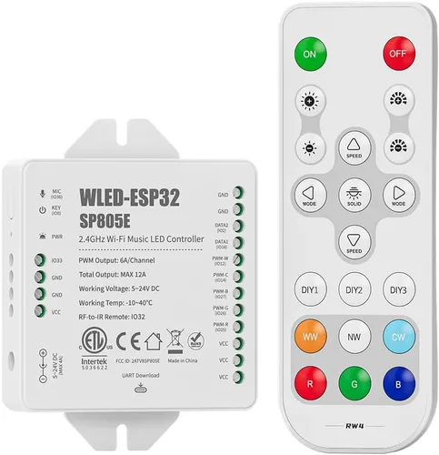 Vista 12 de BTF-LIGHTING SP805E WLED LED Controller ESP32 with Mic, WiFi APP Control For WS2812B WS2811 SK6812 WS2814 LED Strip/Matrix & PWM Dim CCT RGB RGBW