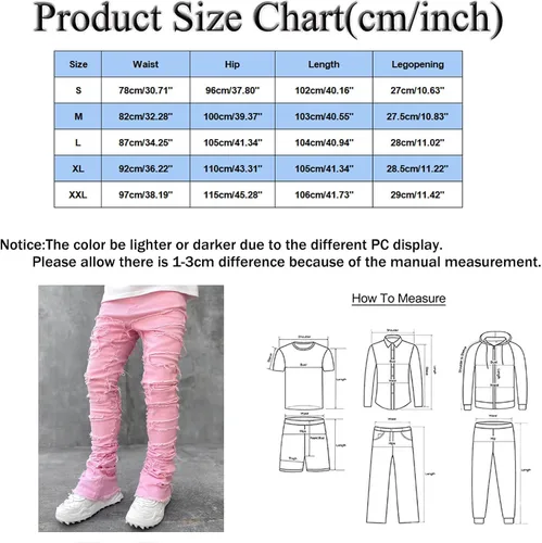 Vista 5 de Jeans apilados para hombre, ajustados, rasgados, elásticos, desgastados, rectos, pantalones de mezclilla estilo hip hop, ropa de calle