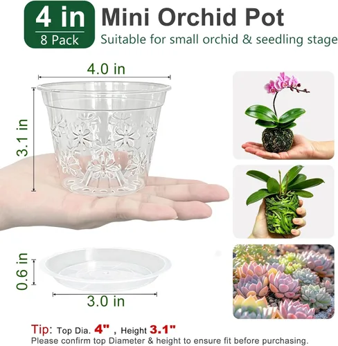 Vista 2 de Macetas transparentes para orquídeas, paquete de 8 unidades, 4 pulgadas
