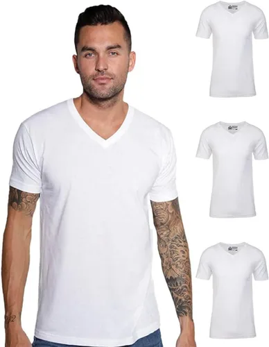 Vista 37 de Camiseta de manga corta con cuello en V para hombre, de algodón suave Sin marca - Blanco