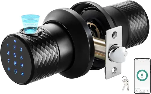 Vista 12 de Cerradura de pomo de puerta con teclado, pomo de puerta de entrada sin llave con mango antideslizante, bloqueo automático, pomo de puerta Negro