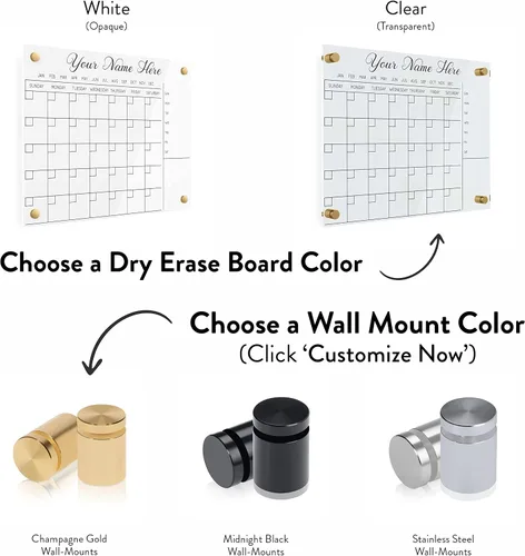 Vista 2 de Calendario acrílico personalizado para pared, se envía al día siguiente, hecho en Estados Unidos, planificador de borrado en seco transparente