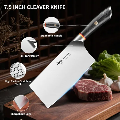 Vista 3 de MAD SHARK Cuchillo de cocina de 7 pulgadas, cuchillo profesional afilado para verduras, acero compuesto de grado militar alemán con mango