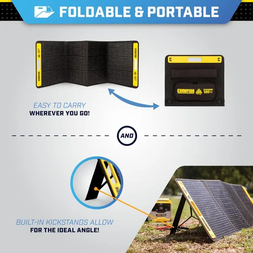Vista 4 de Champion Power Equipment 201246 Paneles solares plegables portátiles de 120 vatios con cable de extensión y soporte
