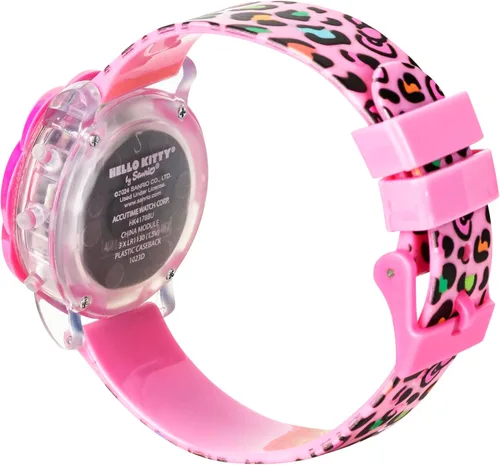 Vista 6 de Reloj LCD Hello Kitty para niñas con luz LED intermitente - Correa rosa vívida, diseño icónico de Hello Kitty, accesorio divertido para enseñar