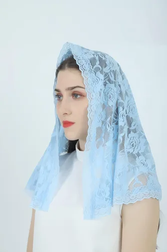 Vista 41 de Velo de mantilla de encaje suave y cómodo, 7 colores, estilo español, velo de encaje, cubierta de cabeza, forma de D
