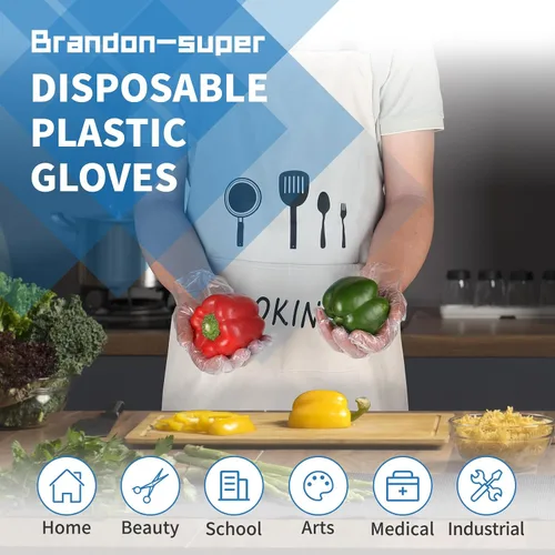 Vista 6 de Guantes desechables de preparación de alimentos, 500 piezas de plástico seguros para alimentos, manejo de alimentos, talla única (500 piezas)