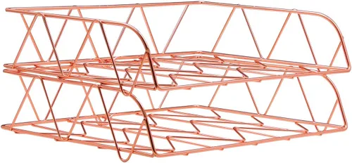 Vista 10 de Juego de 2 bandejas de metal apilables para documentos y cartas, organizador de escritorio, Rose gold
