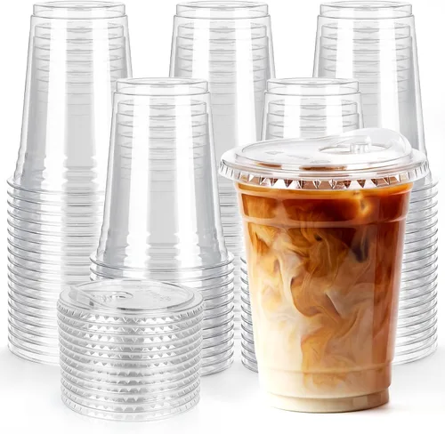 Vista 8 de Paquete de 25 vasos de plástico transparente de 16 onzas con tapas para sorber, sin BPA, aptos para alimentos, desechables, tazas de café helado