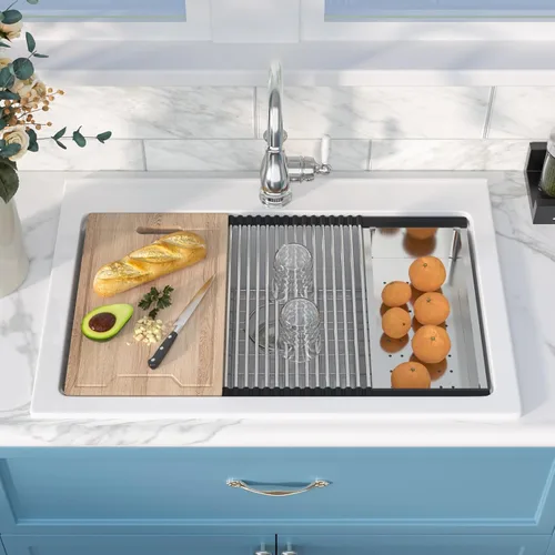 Vista 14 de Sarlai White Undermount/Drop In Kitchen Sink 24 x 18 Inch Laundry Sink 11 Inch Extra Deep White Fireclay Ceramic Single Bowl Dual-mount Utility