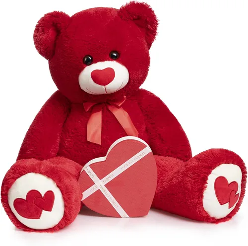 Vista 11 de HollyHOME Oso de Peluche Grande Animal de Peluche Oso Grande de Felpa con Corazón Rojo para Novia y Niños Juguete de Regalo de Vacaciones 36 Beige