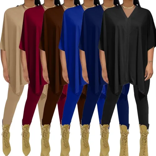 Vista 5 de AXOSY Conjunto deportivo de 2 piezas para mujer, talla grande, con volantes, pantalones largos, color rojo vino, talla 3XL, Rojo vino